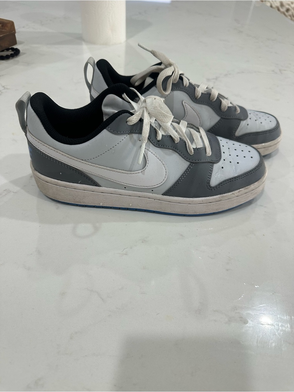 Gray and White Low-Top Nike Boys Sneakers